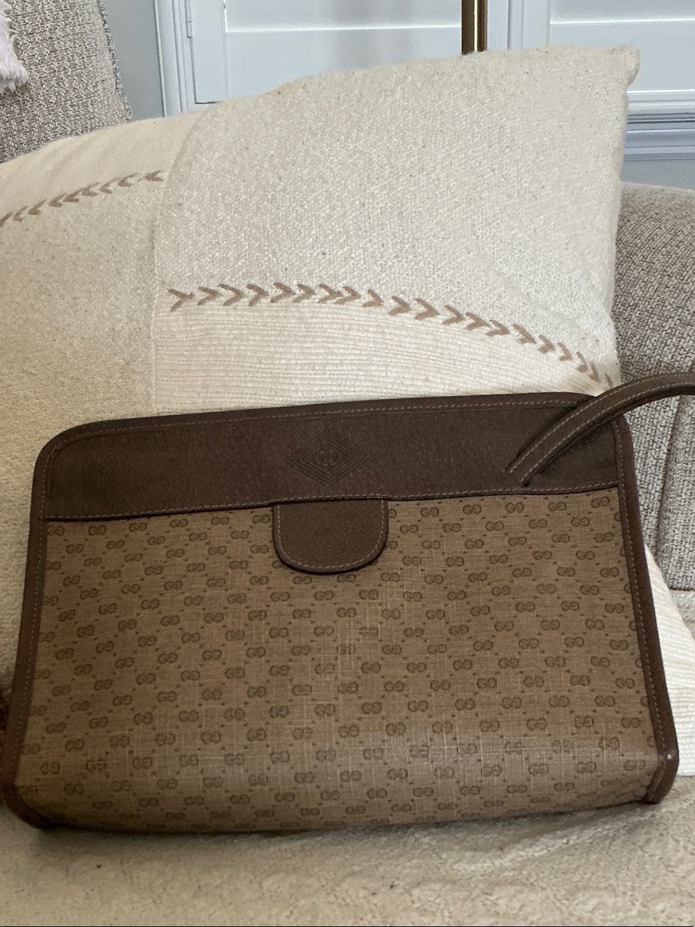 Gucci Brown Monogram Messenger Bag with Leather Trim